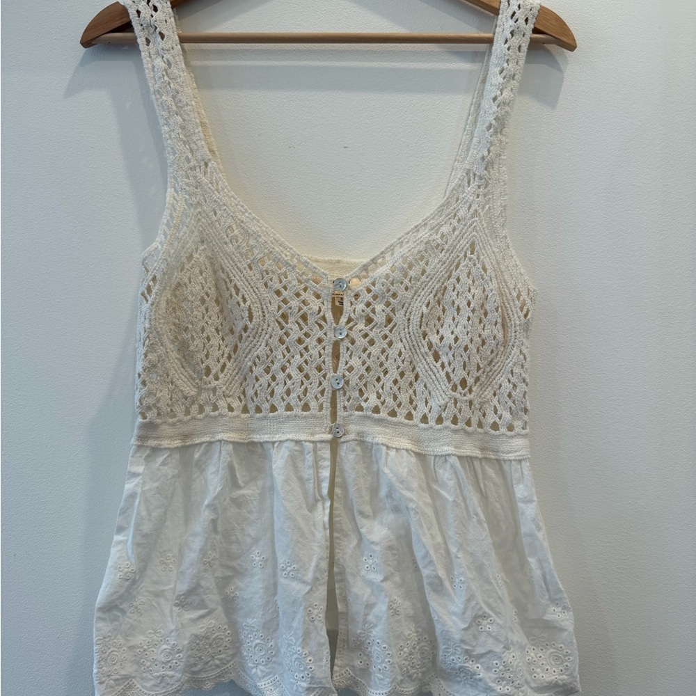 Women's White Crochet Bodice Tank Top